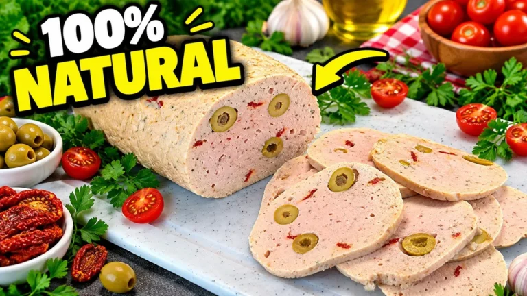 Lonchas de mortadela casera de pechuga de pollo cruda y remolacha sobre un plato de madera con guarnición.