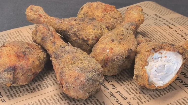 Contramuslos de pollo sazonados con especias cajún dorados en la cesta de una freidora de aire.